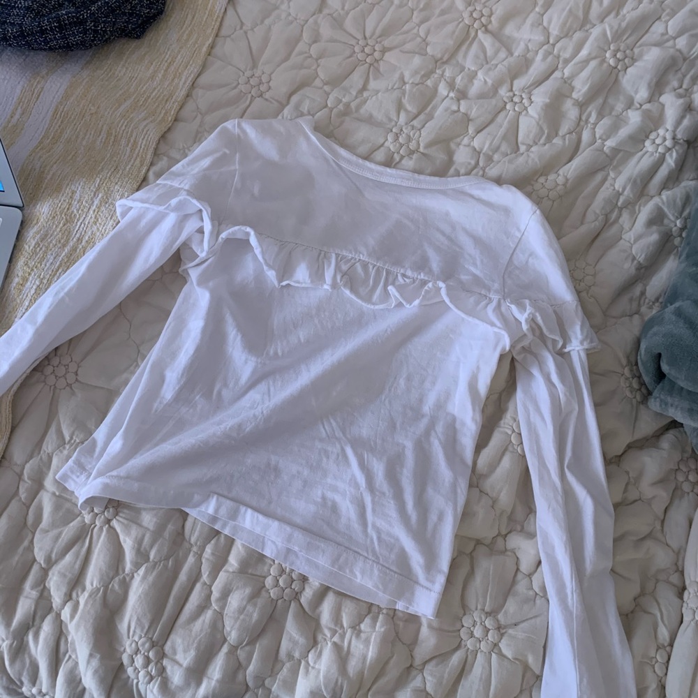 White Ruffle Long Sleeve Shirt